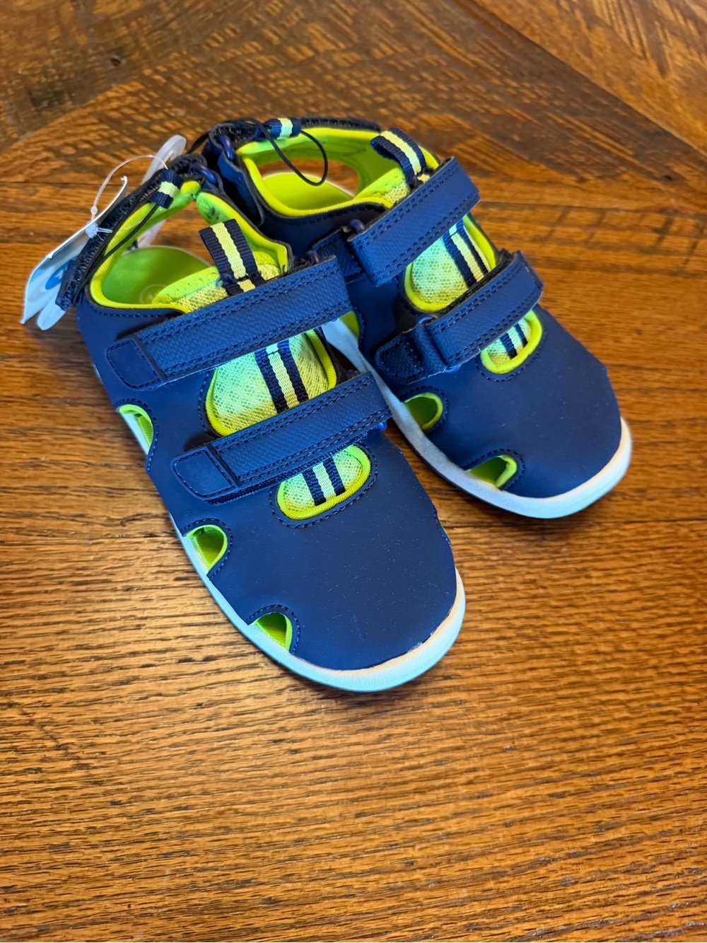 Cat & Jack Navy and Neon Green Hook-and-Loop Kids Sandals
